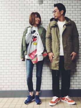 「カップルコーデ」｜tomo⑅̆̈さん（レディース・156cm）の春コーディネート