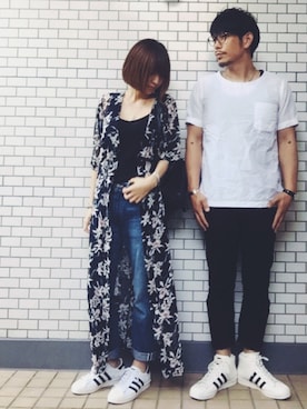 「カップルコーデ」｜tomo⑅̆̈さん（レディース・156cm）の春コーディネート