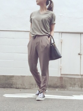 「UNIQLO Tシャツ」｜YUKIさん（レディース・155cm）の秋コーディネート