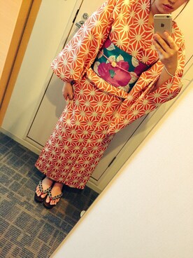 「アイテム（水着/着物・浴衣、レッド系）」を使った、nemui  ¨̮ ♡さん（レディース・159cm）の夏コーディネート