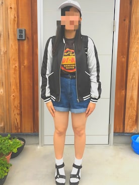「RETRO GIRL（レトロガール）のアイテム（ナイロンジャケット）」を使った、アミ  さん（レディース・152cm）の夏コーディネート