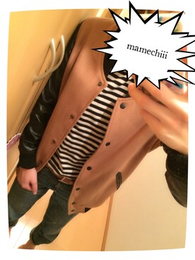 「ボーイフレンドデニム」｜「アイテム（スタジャン）」を使った、mamechiiiさん（レディース・165cm）の秋コーディネート