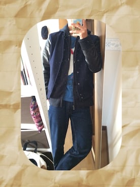 「ネイビーコーデ」｜「アイテム（スタジャン）」を使った、太郎さん（メンズ・170cm）の冬コーディネート