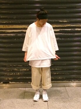 「白コーデ」｜「アイテム（オールインワン・サロペット）」を使った、サノタクトさん（メンズ・170cm）の夏コーディネート