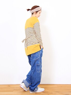 「ペインターパンツ」｜「アイテム（ワンピース/ドレス）」を使った、かもさんさん（レディース・166cm）の冬コーディネート