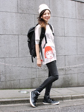 「アイテム（バックパック/リュック）」を使った、かもさんさん（レディース・166cm）の春コーディネート