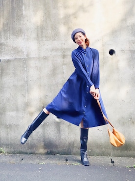 「アイテム（シャツワンピース）」を使った、かもさんさん（レディース・166cm）の秋コーディネート