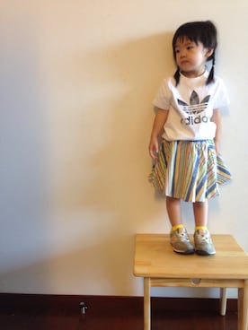「Moujonjon（ムージョンジョン）のアイテム（スカート）」を使った、mii120さん（キッズ・90cm）の夏コーディネート