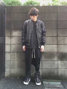 「RICK OWENS」｜「アイテム（ミリタリージャケット）」を使った、takeregas.さん（メンズ・172cm）の秋コーディネート