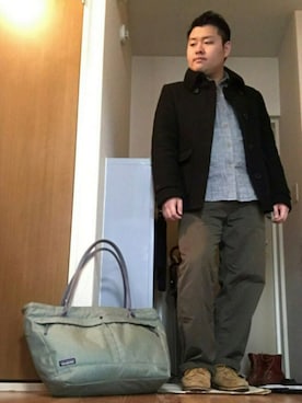 「スエードシューズ」｜「アイテム（トートバッグ）」を使った、はんまーさん（メンズ・171cm）の冬コーディネート