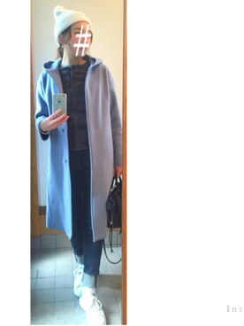 「Ray BEAMS（レイビームス）のアイテム（ジャケット/アウター、ブルー系）」を使った、YamYさん（レディース・157cm）の冬コーディネート
