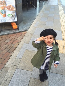 「petit main（プティマイン）のミリタリージャケット（ミリタリージャケット、グリーン系）」を使った、YamYさん（レディース・157cm）の冬コーディネート
