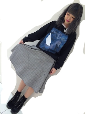 「ひざ丈スカート」｜「アイテム（スウェット）」を使った、みささん（レディース・158cm）の春コーディネート