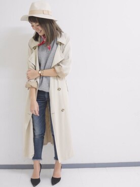 「Ungrid（アングリッド）のインディゴフレイドヘムストスリ（デニムパンツ）」を使った、Moe Yoshidaさん（レディース・157cm）の春コーディネート