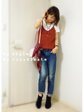 「ニットキャミソール」｜「アイテム（ブーティ）」を使った、REIさん（レディース・158cm）の夏コーディネート