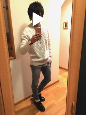 「RAGEBLUE（レイジブルー）の＜トレンドのロング丈＞ワッフルロングカットソー/733404（Tシャツ/カットソー）」を使った、ふくちゃんさん（メンズ・175cm）の冬コーディネート