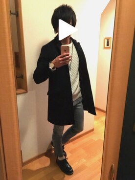 「ダニエルウェリントン」｜「アイテム（チェスターコート）」を使った、ふくちゃんさん（メンズ・175cm）の冬コーディネート