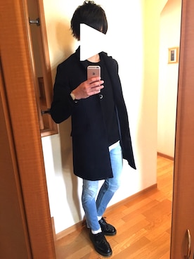 「RAGEBLUE（レイジブルー）の＜トレンドのロング丈＞ワッフルロングカットソー/733404（Tシャツ/カットソー）」を使った、ふくちゃんさん（メンズ・175cm）の冬コーディネート