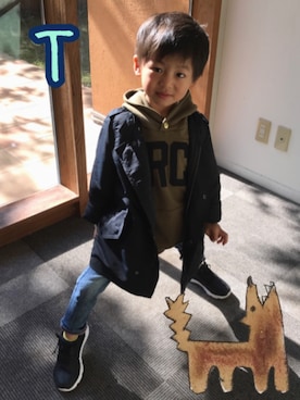 「BRANSHES（ブランシェス）のアイテム（モッズコート）」を使った、mameさん（レディース・156cm）の秋コーディネート