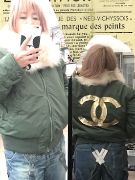 「アイテム（ミリタリージャケット）」を使った、miecoさん（レディース・153cm）の冬コーディネート