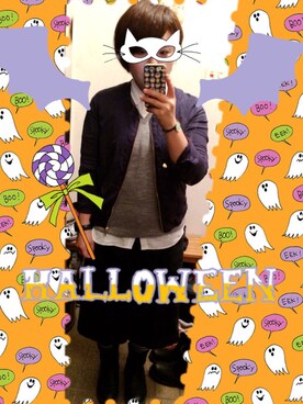 「ハロウィン」｜「アイテム（ノーカラージャケット）」を使った、あやぺさん（レディース・154cm）の秋コーディネート