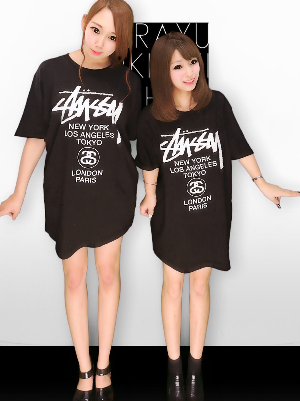 「ワンピース、stussy」｜「STUSSYのアイテム（Tシャツ/カットソー、ブラック系）」を使った、きゃろさん（レディース・145cm）の夏コーディネートの1枚目の写真
