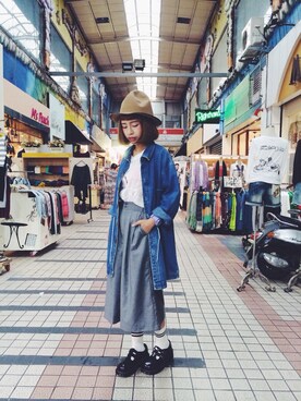 「used mix」｜「アイテム（デニムジャケット）」を使った、Kiki Linさん（レディース・155cm）の秋コーディネート