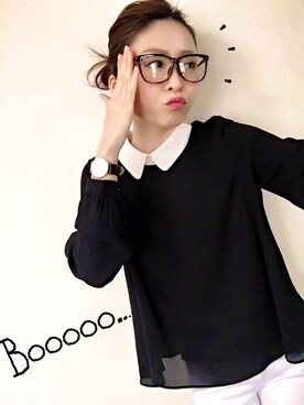 「DHOLIC（ディーホリック）のアイテム（シャツ/ブラウス、ブラック系）」を使った、mamieさん（レディース・165cm）の春コーディネート