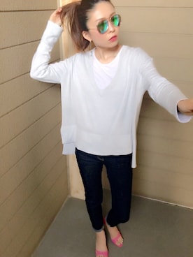 「ZARA（ザラ）のアイテム（ニット/セーター、ブルー系）」を使った、mamieさん（レディース・165cm）の春コーディネート