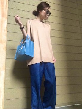 「ZARA（ザラ）のアイテム（ハンドバッグ、ブルー系）」を使った、mamieさん（レディース・165cm）の夏コーディネート