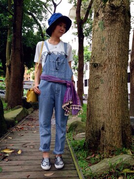 「アイテム（ハンドバッグ、イエロー系）」を使った、にゃにゃさん（レディース・161cm）の夏コーディネート