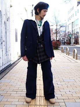 「TAKAHIROMIYASHITATheSoloIst.（タカヒロミヤシタザソロイスト）のアイテム（テーラードジャケット）」を使った、丸山 翔大さん（メンズ・170cm）の冬コーディネート