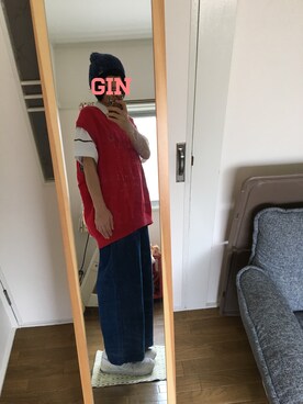 「アイテム（ベスト、レッド系）」を使った、Ginさん（レディース・159cm）の秋コーディネート