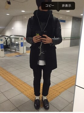「HERE'S（HERE'S）のアイテム（チェスターコート）」を使った、けんちゃんさん（メンズ・179cm）の冬コーディネート