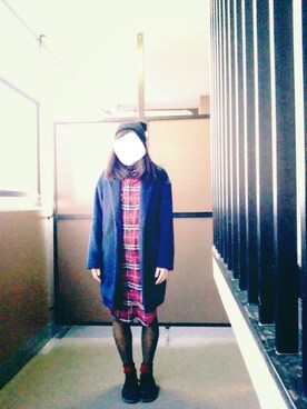 「アイテム（シャツワンピース、レッド系）」を使った、NAnohanaさん（レディース・162cm）の冬コーディネート