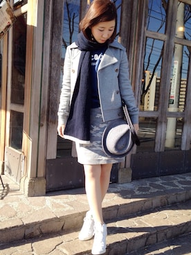 「ラコステ渋谷店」｜ワニコさん（レディース・162cm）の冬コーディネート