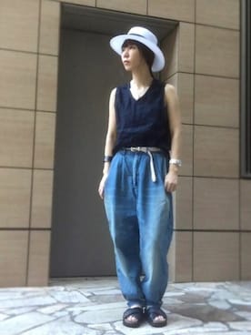 「Import & Select（インポートアンドセレクト）のアイテム（帽子）」を使った、ワニコさん（レディース・162cm）の夏コーディネート