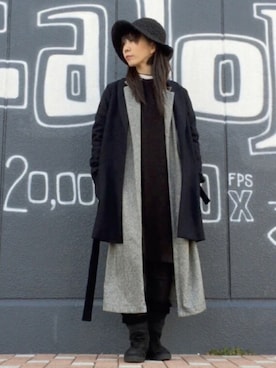 「ロングニット」｜「アイテム（その他アウター）」を使った、ワニコさん（レディース・162cm）の冬コーディネート