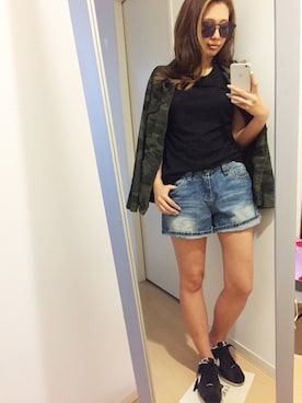 「M.deux（エムドゥ）のアイテム（ミリタリージャケット）」を使った、miyaさん（レディース・155cm）の夏コーディネート
