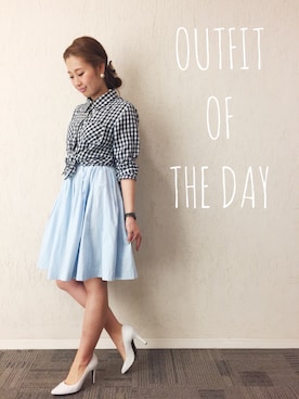 「ギンガムチェックシャツ」｜miyaさん（レディース・155cm）の夏コーディネート