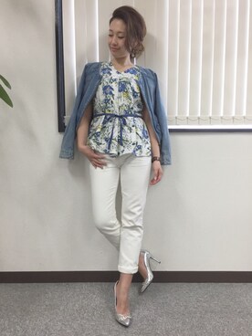 「フラワープリント」｜「アイテム（腕時計）」を使った、miyaさん（レディース・155cm）の春コーディネート
