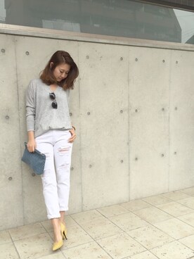 「M.deux（エムドゥ）のアイテム（クラッチバッグ）」を使った、miyaさん（レディース・155cm）の春コーディネート