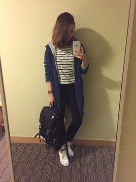 「M.deux（エムドゥ）のアイテム（パーカー）」を使った、miyaさん（レディース・155cm）の春コーディネート