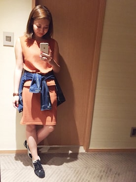 「M.deux（エムドゥ）のワイドリブタンクトップ（Tシャツ/カットソー）」を使った、miyaさん（レディース・155cm）の夏コーディネート