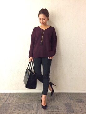 「M.deux（エムドゥ）のアイテム（トートバッグ）」を使った、miyaさん（レディース・155cm）の秋コーディネート