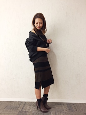 「M.deux（エムドゥ）のアイテム（ブルゾン）」を使った、miyaさん（レディース・155cm）の秋コーディネート