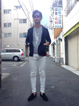 「Yves Saint Laurent（イヴサンローラン）のアイテム（Tシャツ/カットソー）」を使った、Sakuraiさん（メンズ・181cm）の秋コーディネート