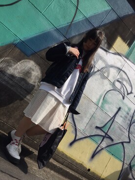 「BUBBLES（バブルス）のアイテム（スウェット）」を使った、kazuhaさん（レディース・156cm）の春コーディネート