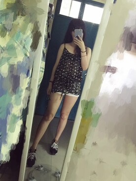 「NEW BALANCE（ニューバランス）のアイテム（スニーカー、ブラック系）」を使った、鹅妹子婴さん（レディース・158cm）の夏コーディネート