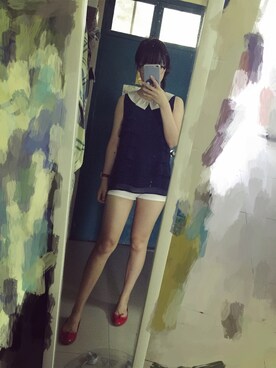 「Repetto（レペット）のアイテム（バレエシューズ、レッド系）」を使った、鹅妹子婴さん（レディース・158cm）の夏コーディネート